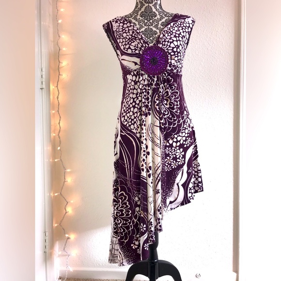 Janette Purple, White & Gold Asymmetrical Dress - Picture 1 of 16